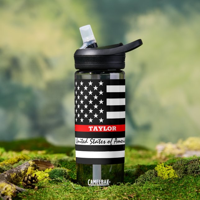 Thin Red Line & USA personalised Fireman flag Water Bottle (Outdoor)