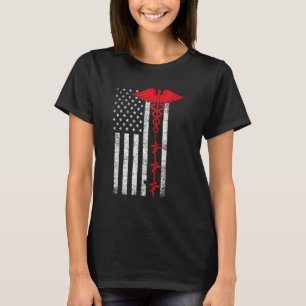 Thin Red Line Usa Us Flag Heartbeat Pride Nurse T-Shirt