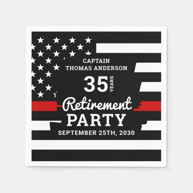 Thin Red Line Years Service Firefighter Retirement Napkin (Front)