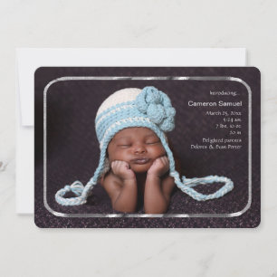 Thin Silver Frame Photo Birth Announcement
