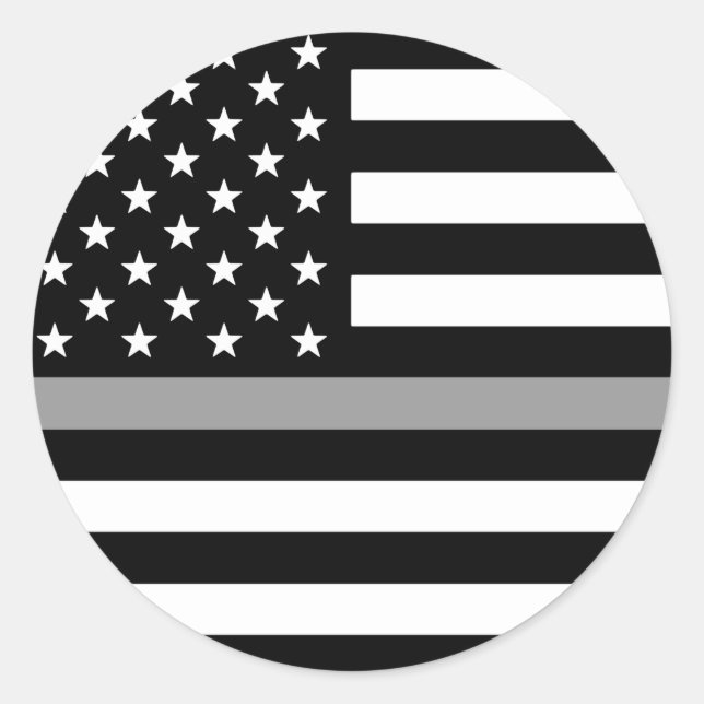 Thin Silver Line American Flag Classic Round Sticker (Front)