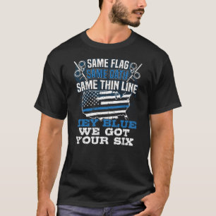 Thin Silver Line Correction Officer Support Blue T-Shirt