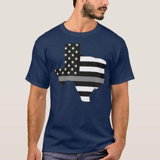 Thin Silver Line Texas  Flag Correctional State T-Shirt (Front)