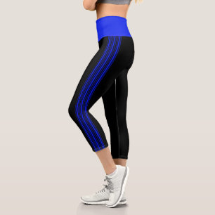 Thin Stripe Black and Blue Yoga Pants Leggings