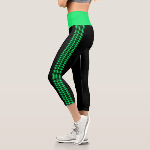 Thin Stripe Black and Green Yoga Pants Leggings