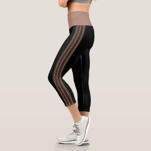 Thin Stripe Black and Mocha Yoga Pants Leggings