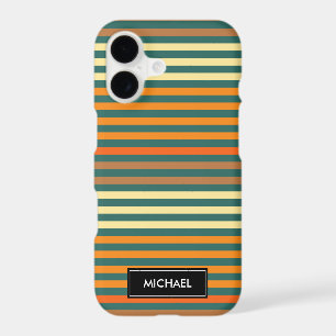 Thin Stripes Green & Orange Custom Name