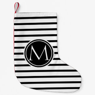Thin Stripes Pattern and Monogram Small Christmas Stocking