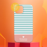 Thin Stripes Upscale Heart Monogram teal peach
