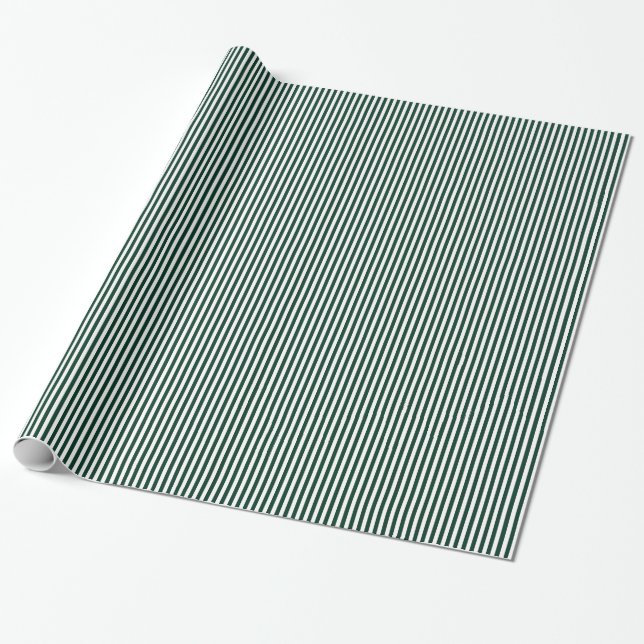 Thin Stripes - White and Dark Green Wrapping Paper (Unrolled)