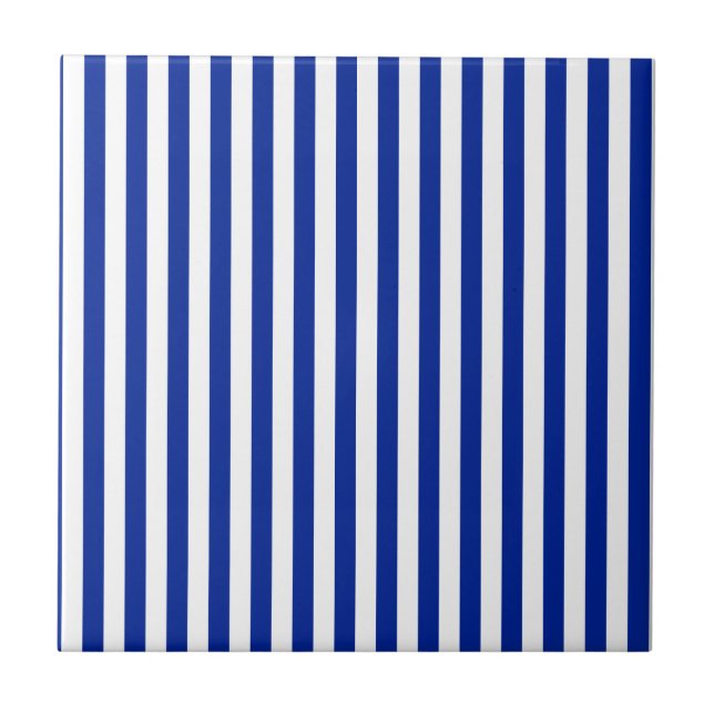 Thin Stripes - White and Imperial Blue Ceramic Tile (Front)