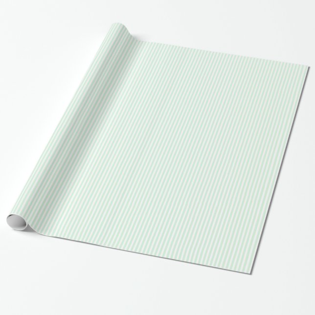 Thin Stripes - White and Pastel Green Wrapping Paper (Unrolled)