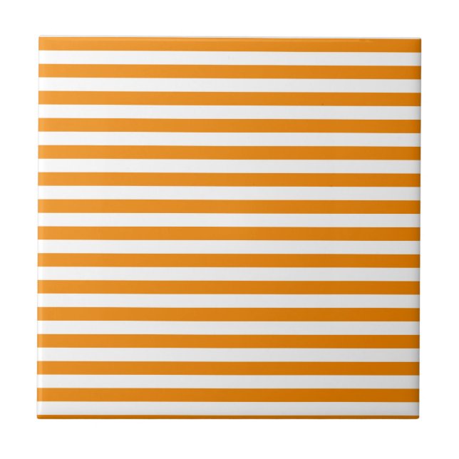 Thin Stripes - White and Tangerine Ceramic Tile (Front)