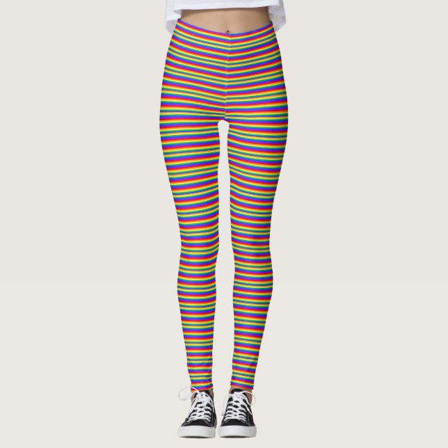 Thin Tiny Rainbow Colours Stripes Leggings (Front)