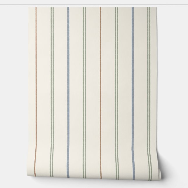 Thin Vertical Stripe Pattern Boho Neutral Earthy Wallpaper (Unrolling)