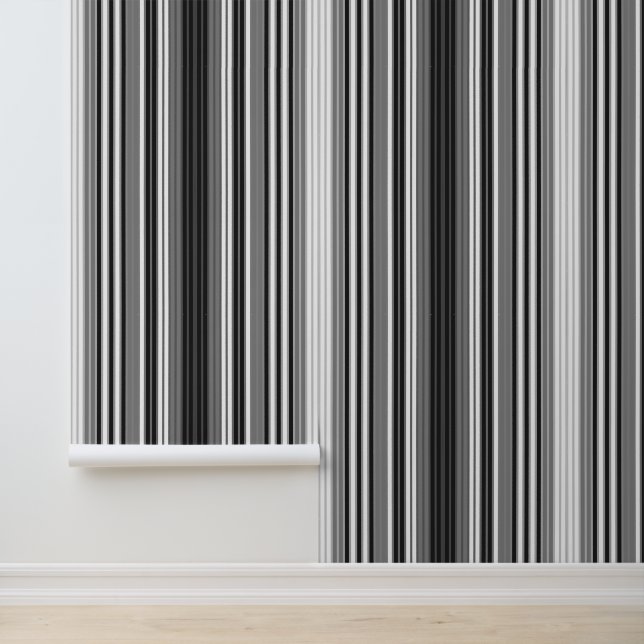    Thin Vertical Stripes Modern Black White & Grey Wallpaper (Application)