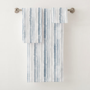 Thin Watercolor Stripes, Navy Blue, Slate, Grey Bath Towel Set
