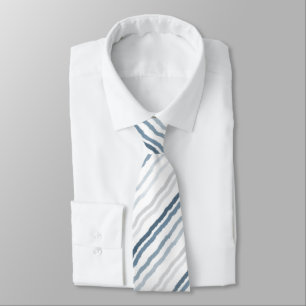 Thin Watercolor Stripes, Slate Blue, Gray on White Tie