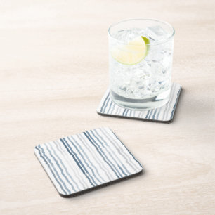 Thin Watercolor Stripes, Slate Blue, Gray, White Coaster