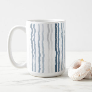 Thin Watercolor Stripes, Slate Blue, Gray, White Coffee Mug