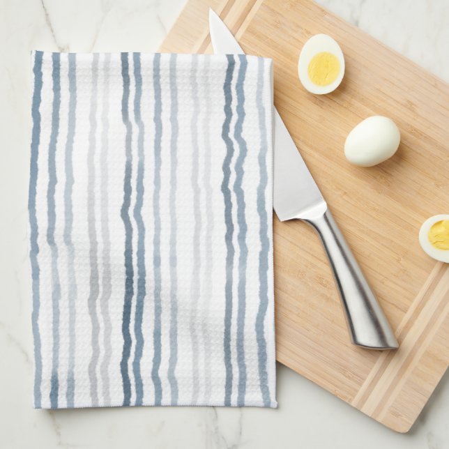 Thin Watercolor Stripes, Slate Blue, Gray, White Tea Towel (Quarter Fold)