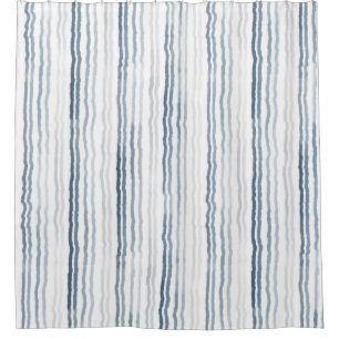 Thin Watercolor Stripes, Slate Blue, Grey, White Shower Curtain