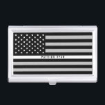 Thin White Line EMS EMT American Flag Monogram Business Card Holder<br><div class="desc">This professional business card case features a black, grey, and white American flag with an EMS EMT first responder thin white line across the middle and your name in a modern black typography for you to personalise. Perfect for EMS EMT first responders. Matches our thin white line business card so...</div>