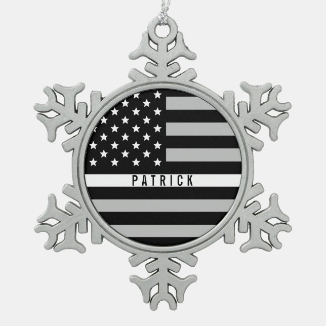 Thin White Line EMS EMT Monogrammed Name Snowflake Pewter Christmas Ornament (Front)