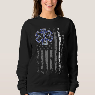 Thin White Line EMS EMT Paramedic American Flag Ba Sweatshirt