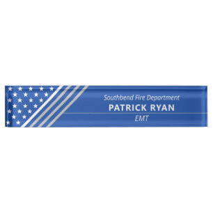 Thin White Line EMS EMT Stars Stripe Monogram Blue Nameplate