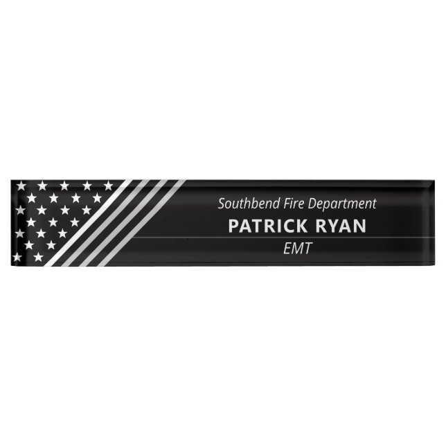 Thin White Line EMS EMT Stars Stripes Monogram Nameplate (Front)