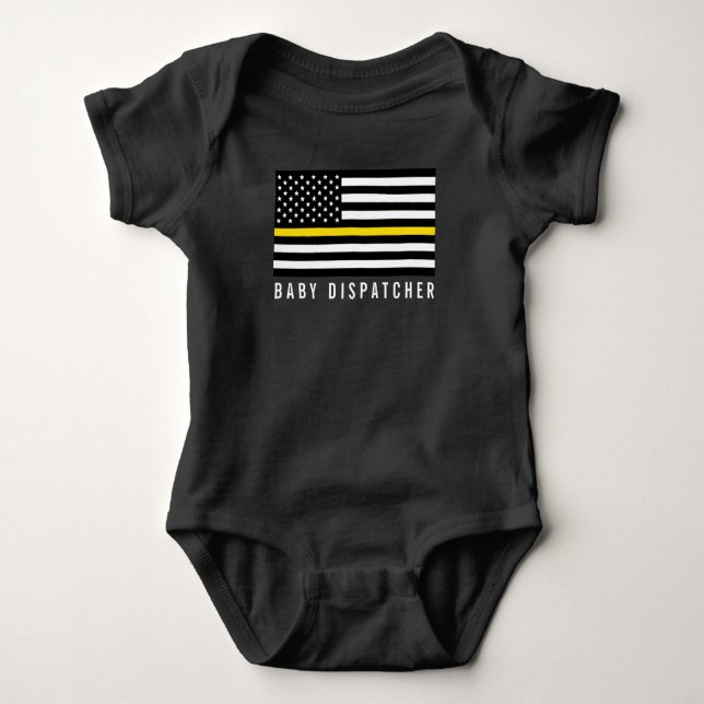 Thin Yellow Line American Flag Baby Dispatcher  Baby Bodysuit (Front)