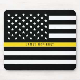 Thin Yellow Line Dispatcher American Flag Add Name Mouse Pad