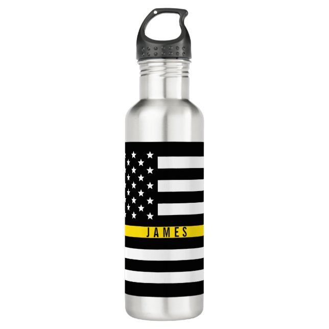 Thin Yellow Line Dispatcher American Flag Monogram 710 Ml Water Bottle (Front)