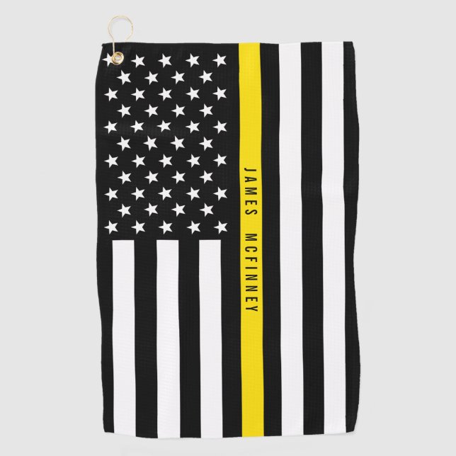 Thin Yellow Line Dispatcher American Flag Monogram Golf Towel (Front)
