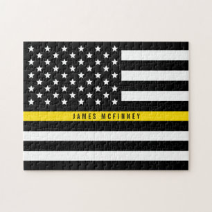 Thin Yellow Line Dispatcher American Flag Monogram Jigsaw Puzzle