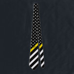 Thin Yellow Line Dispatcher American Flag Monogram Tie<br><div class="desc">This tie features a black and white American flag with thin yellow line  design that has stars and stripes on a black background and monogrammed initials for you to personalise in a classic white script. Perfect for dispatchers. Wear it in style!</div>