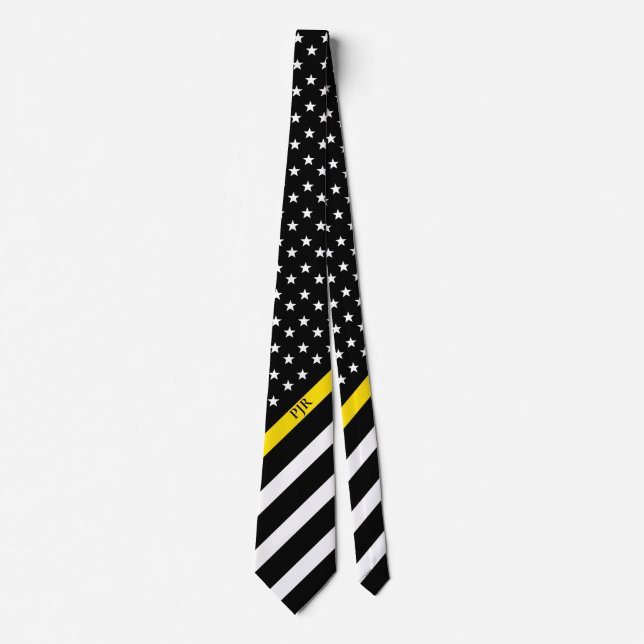 Thin Yellow Line Dispatcher American Flag Monogram Tie (Front)