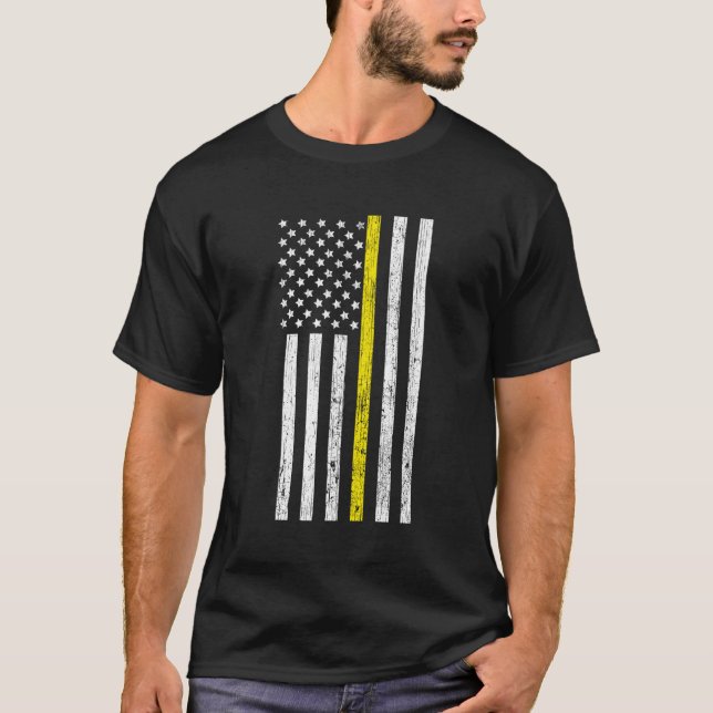 Thin Yellow-Line Dispatcher Flag Distressed Effect T-Shirt (Front)