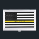 Thin Yellow Line Dispatcher Flag Monogram Business Card Holder<br><div class="desc">This business card case features a black and white American flag with a thin yellow line across the middle and your name in a modern white typography for you to personalise. This case matches our thin yellow line business card so please check out our I Love Digis shop for more...</div>