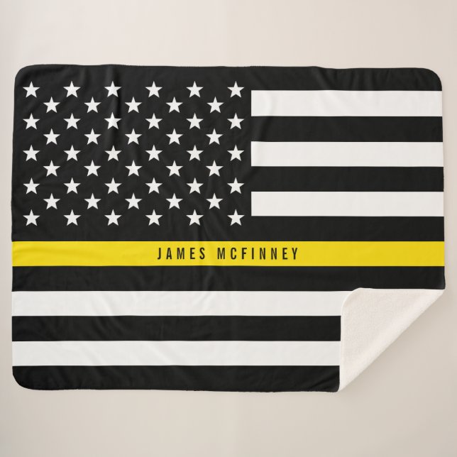 Thin Yellow Line Dispatcher Flag Monogram Large Sherpa Blanket (Front (Horizontal))