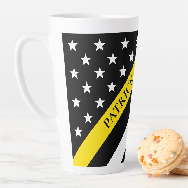 Thin Yellow Line Dispatcher Flag Monogram Name Latte Mug (In Situ)