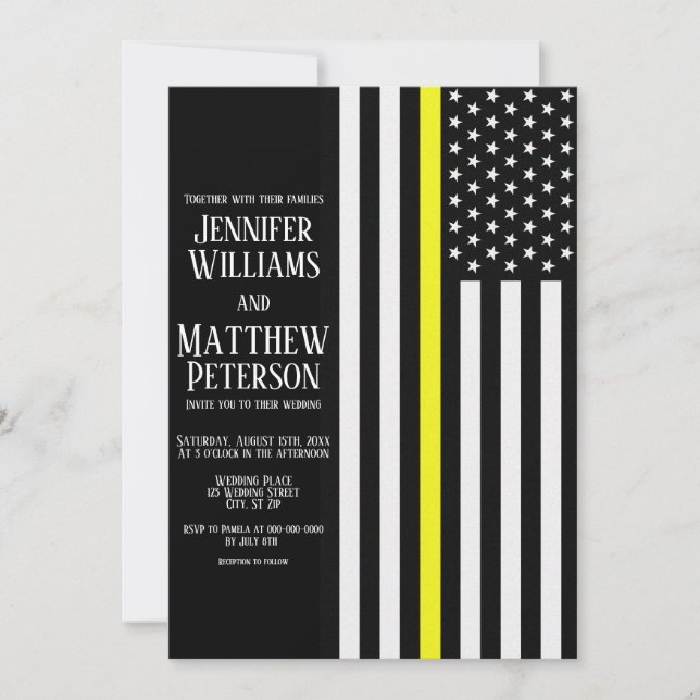 Thin Yellow Line Dispatcher Flag Wedding Invitation (Front)