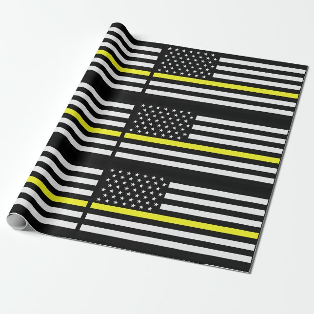 Thin Yellow Line Dispatcher Flag Wrapping Paper (Unrolled)