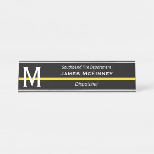Thin Yellow Line Dispatcher Monogrammed Initial Desk Name Plate