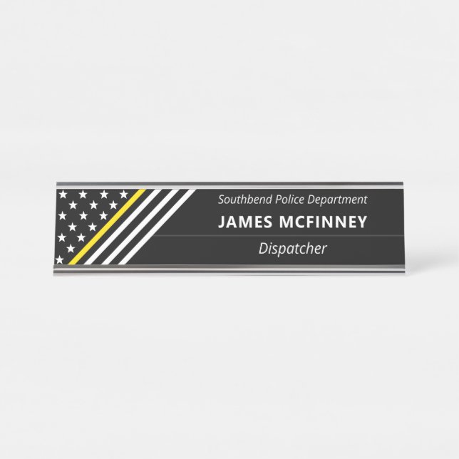 Thin Yellow Line Dispatcher Stars Stripes Monogram Desk Name Plate (Front)