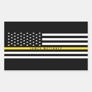 Thin Yellow Line Dispatchers Flag Custom Name Rectangular Sticker