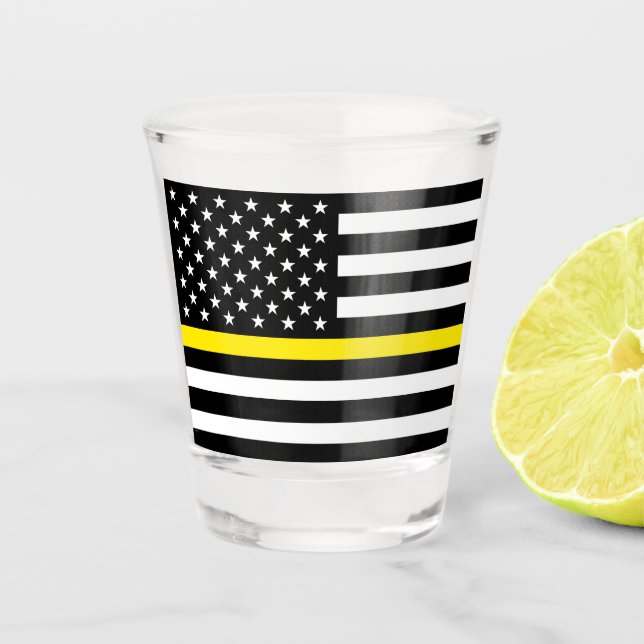 Thin Yellow Line Dispatchers Flag Shot Glass (Front)