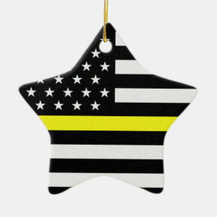 Thin Yellow Line Flag Ceramic Ornament