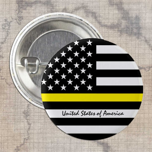 Thin Yellow Line Flag, USA Dispatchers / Services 3 Cm Round Badge